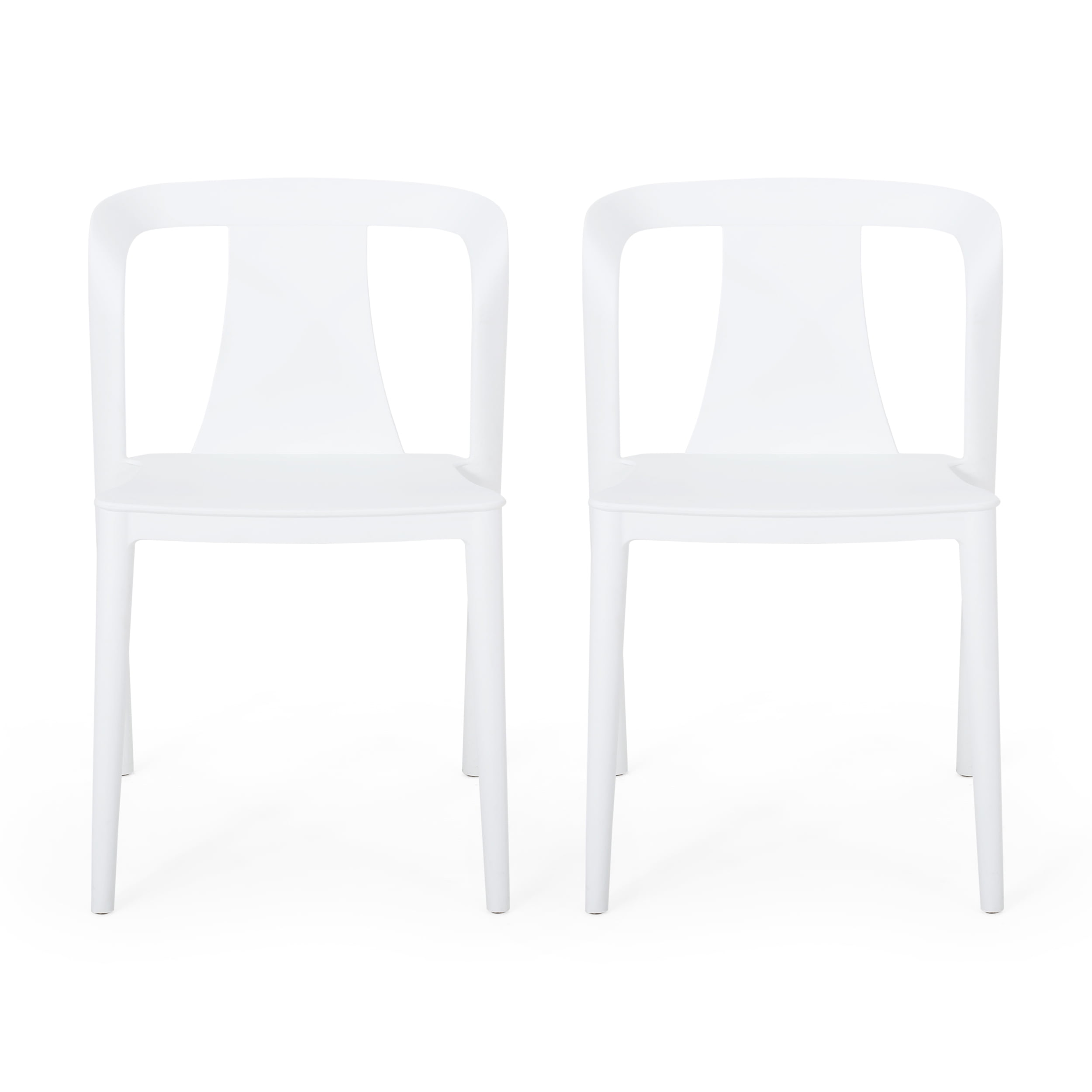 White Polypropylene Resin Armless Outdoor Stacking Dining Chairs, Set of 2