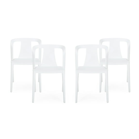 Noble House Orchid Stacking Plastic Patio Dining Side Chair in White (Set of 4)