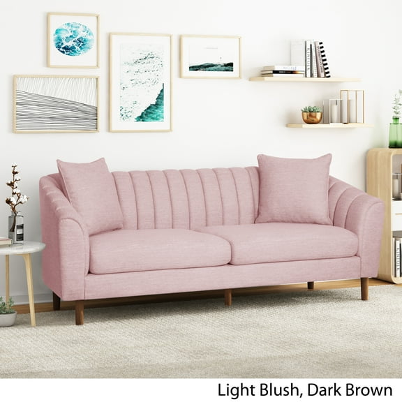 Noble House Orly Tufted 3 Seater Fabric Sofa, Light Blush