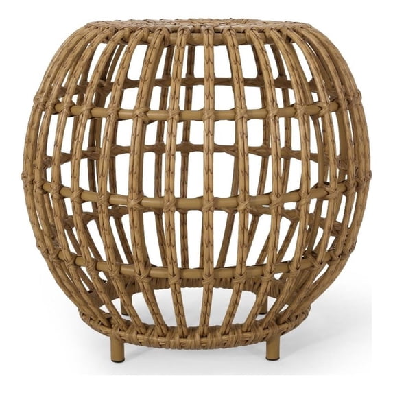 Noble House Ottawa Outdoor Faux Wicker / Rattan Side Table in Light Brown