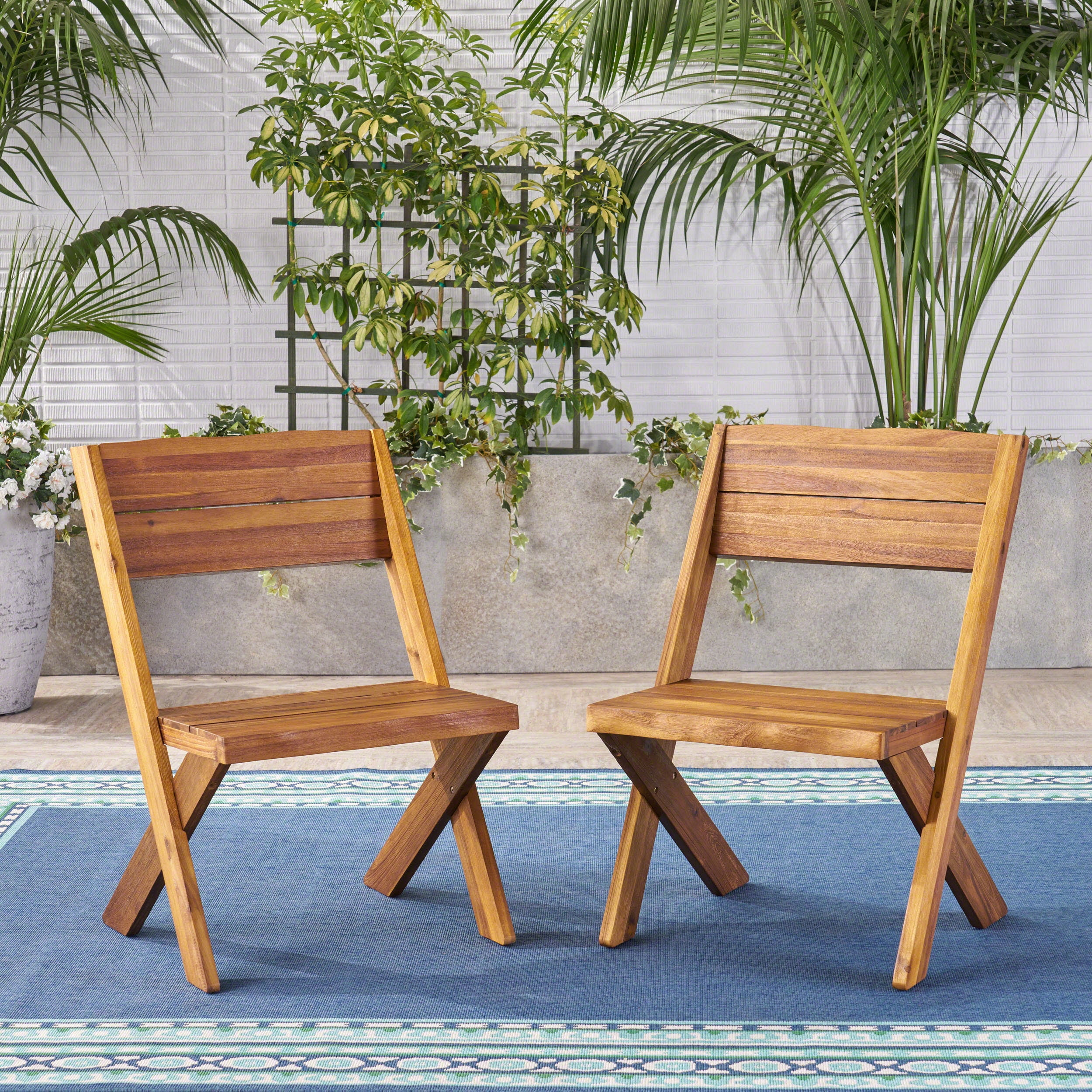 Noble House Outdoor Acacia Wood Chairs, Teak