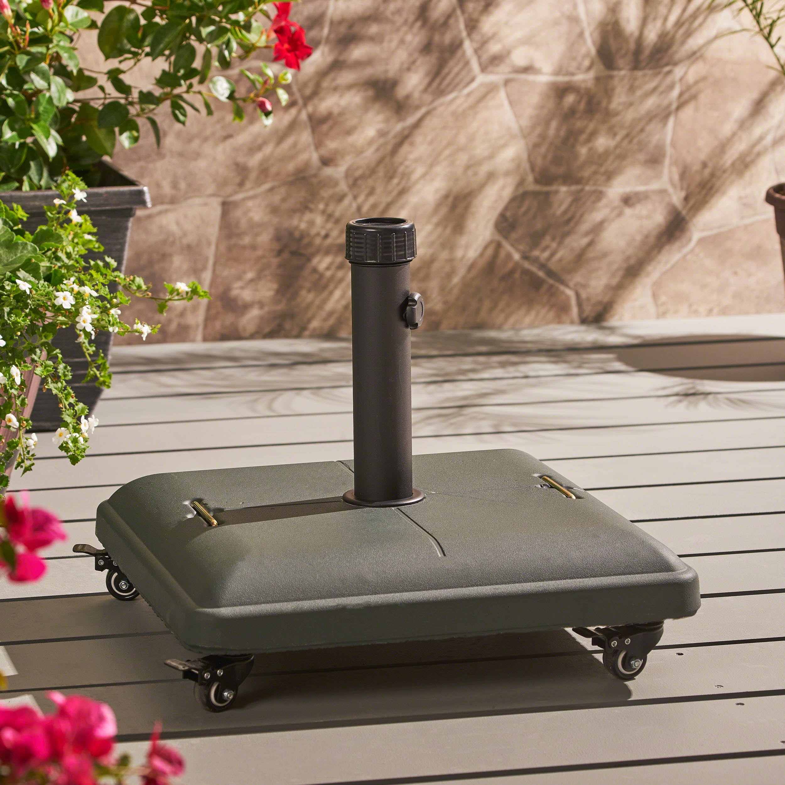 Noble House Outdoor Concrete Square Umbrella Base 80 lbs Green Square Concrete Patio Umbrella Bases