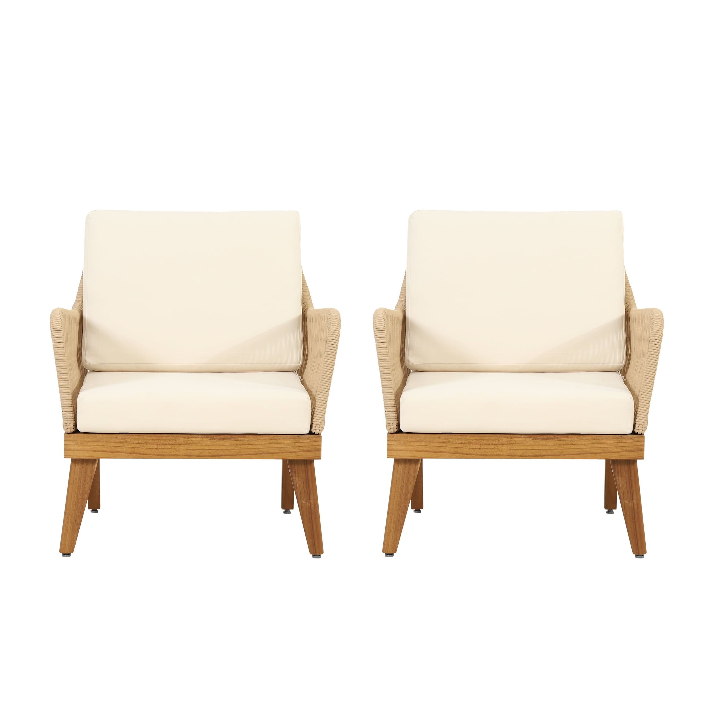 Noble House Outdoor Dining Chair – Acacia Wood – Set of 2 – with Cushions – Light Brown and Beige Sansujyuku sansujyuku.com