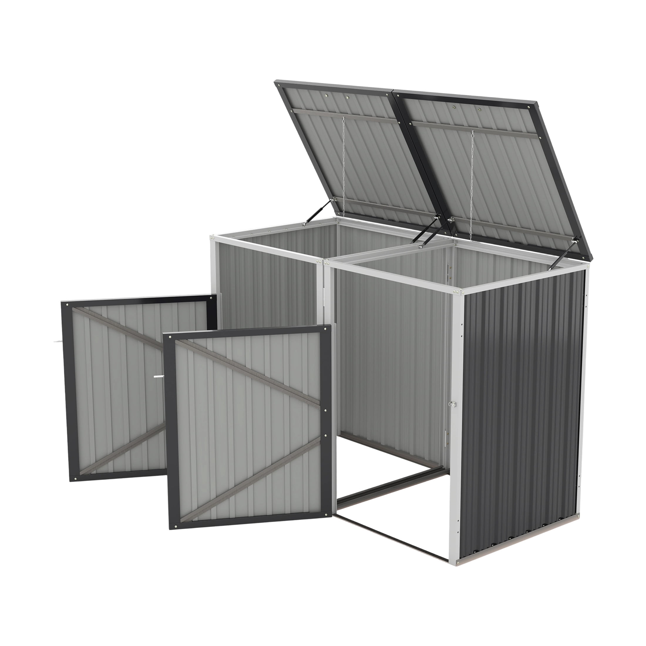 Noble House Outdoor Garbage Bin Shed for 2 Trash Cans, Lockable Galvanized Steel Garbage Bin Enclosure, Dark Gray