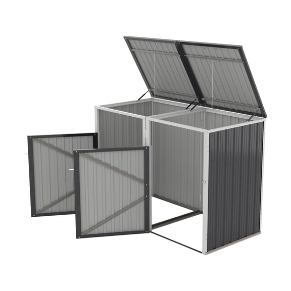 Noble House Outdoor Garbage Bin Shed for 2 Trash Cans, Lockable Galvanized Steel Garbage Bin Enclosure, Dark Gray