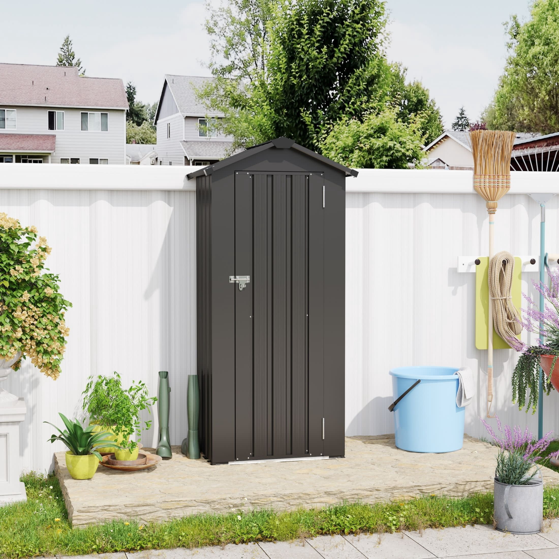 Noble House Outdoor Metal Garden Shed, Waterproof Storage Cabinet with Lock System, Compact Utility Shed, Black