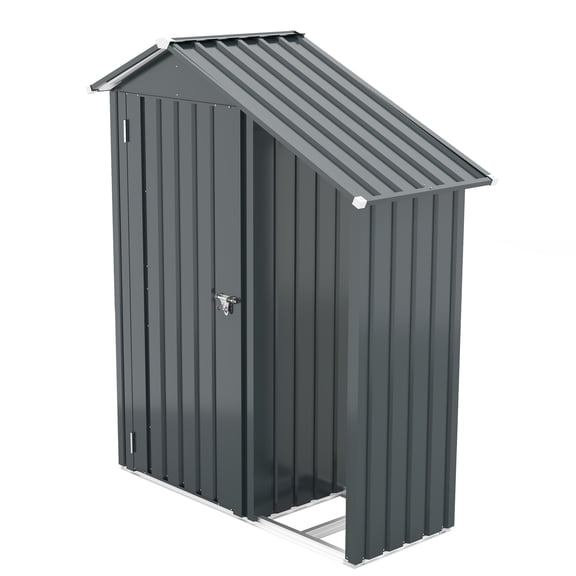 Noble House Outdoor Storage Cabinet, Lockable Garden Shed with Open Firewood Rack, Heavy-Duty Utility Unit, Dark Gray