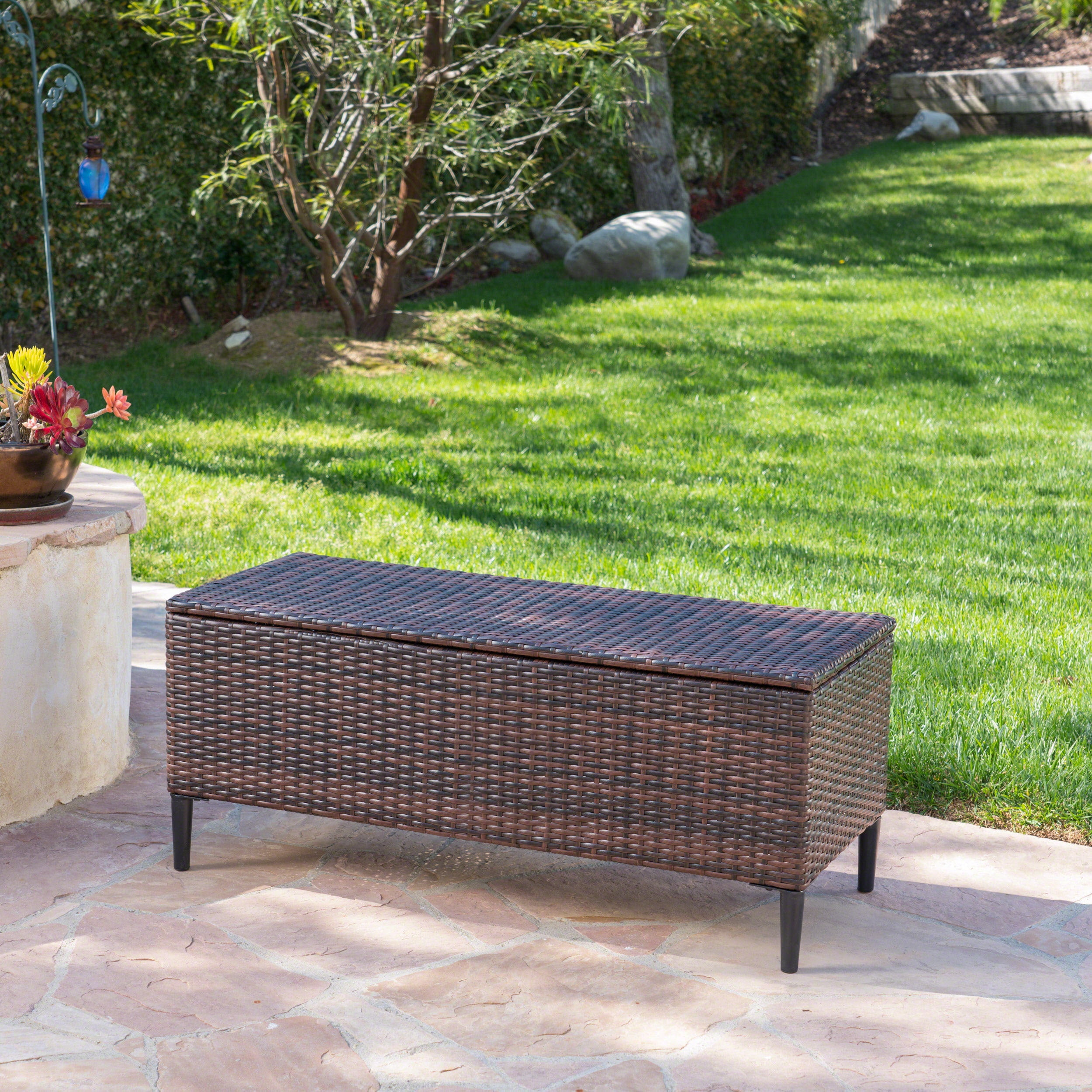 Noble House Outdoor Wicker Storage Unit, Brown