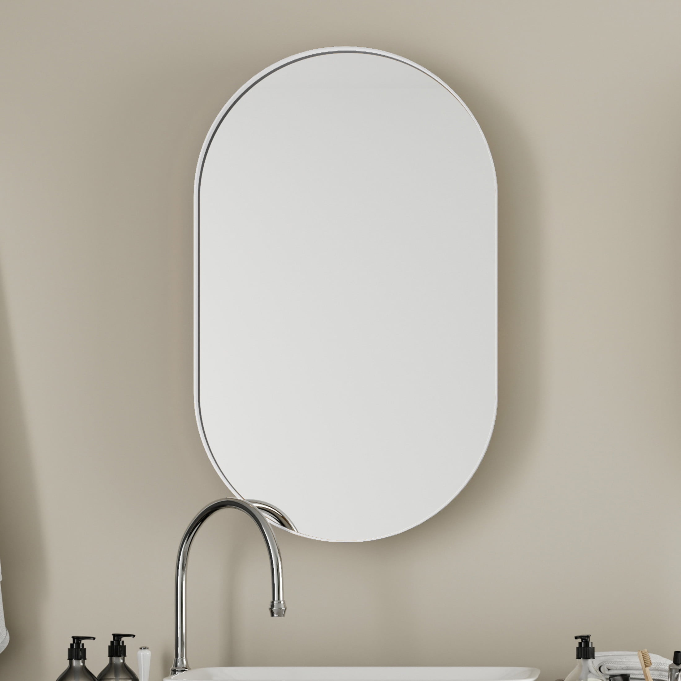Noble House Oval Recessed Medicine Cabinet, Black Metal Frame Bathroom Mirror with Adjustable Shelves, White