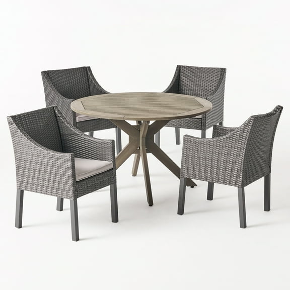 Noble House Owen 5 Piece Wooden Round Patio Dining Set in Gray