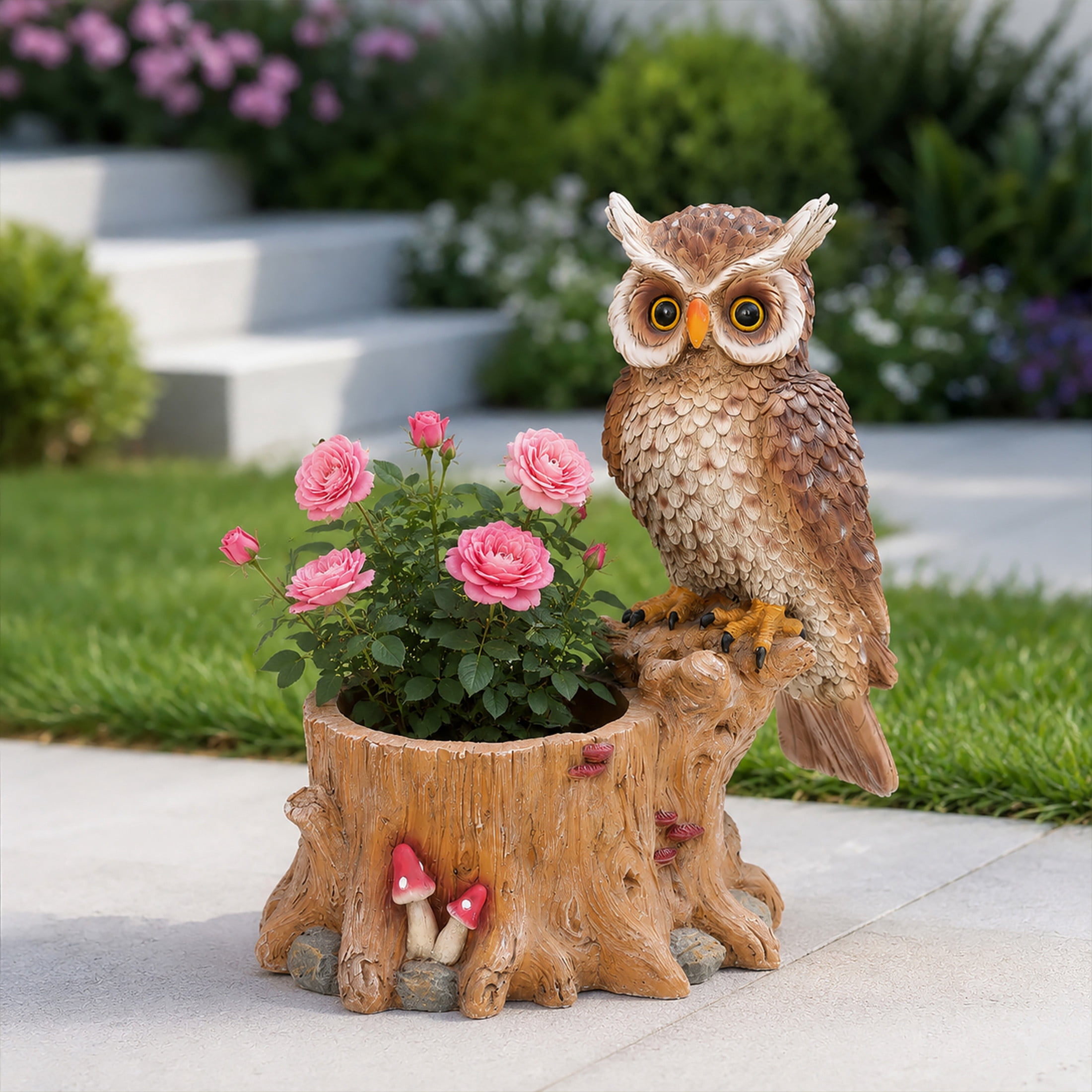 Noble House Owl Garden Planter Pot, Whimsical Resin Figurine Flower Pot for Outdoor Porch and Yard Decor, Multicolor