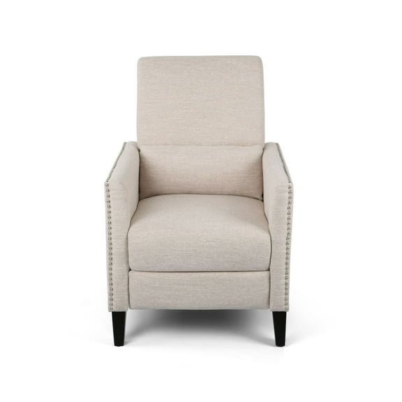 Noble House Beige Standard Contemporary Push Back Recliner with Nailhead Trim