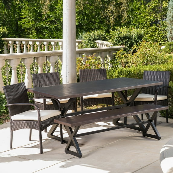 Noble House Palermo 6 Piece Aluminum Patio Dining Set in Brown