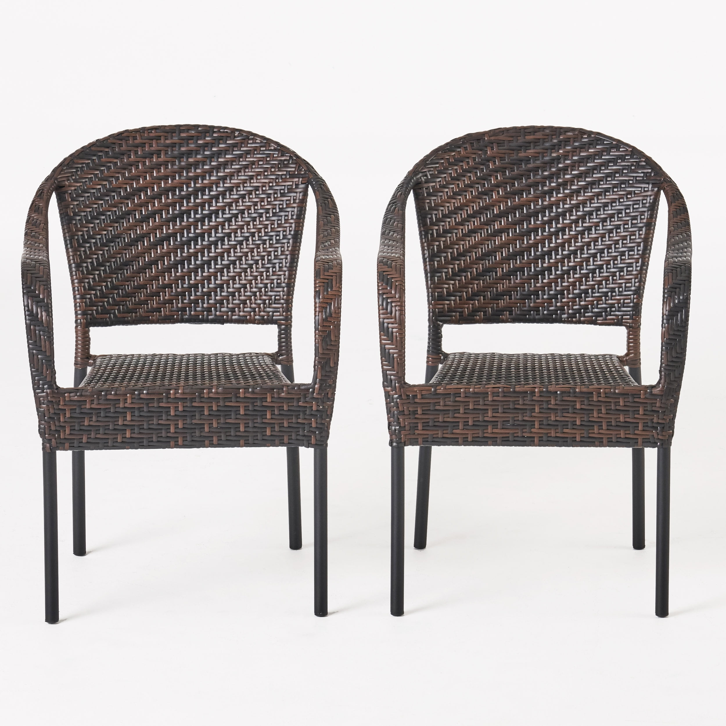 Noble House Patio Resin Outdoor Wicker Arm Chair Dark Brown Color (Set of  Two)