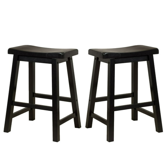 Noble House Paulson 24in Espresso Wood Saddle Stool (Set of 2)
