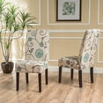 thumbnail image 1 of Noble House Peggy Indoor Contemporary Fabric Dining Chair, Set of 2, Light Beige, Blue Floral, 1 of 10