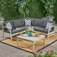 thumbnail image 1 of Noble House Perla 6 Piece Outdoor Acacia Wood Sectional Sofa Set in Gray, 1 of 7
