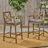 Noble House Perla Outdoor Acacia Wood Barstool (Set of 2) Gray