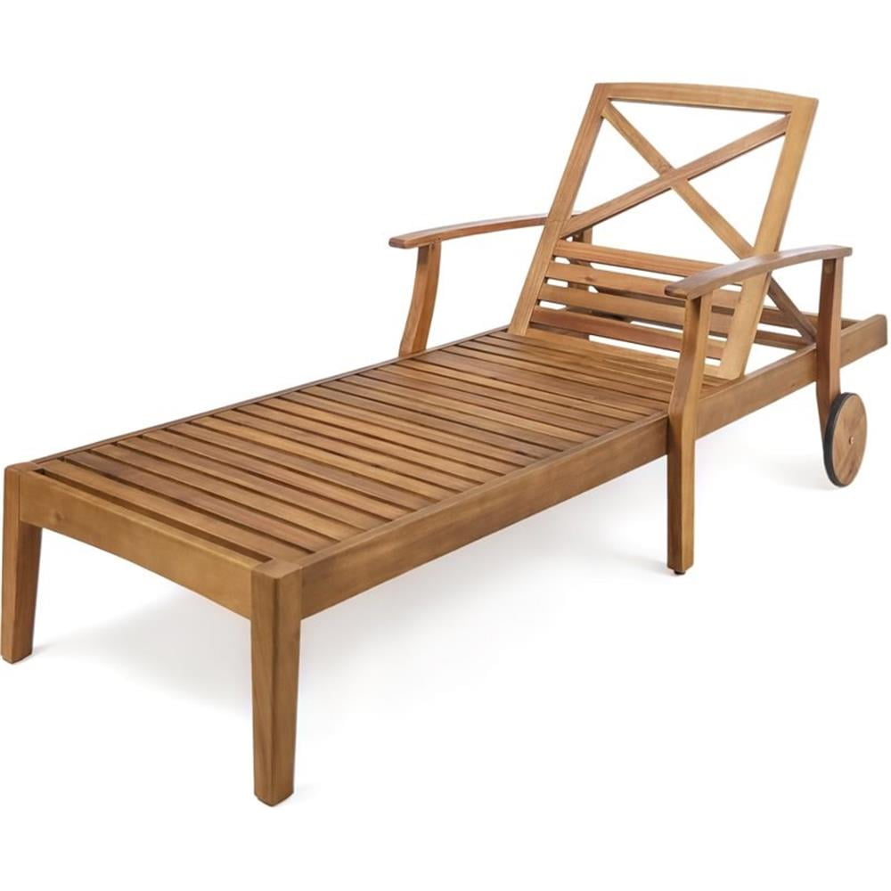 Teak Finished Acacia Wood Outdoor Chaise Lounge with Arms