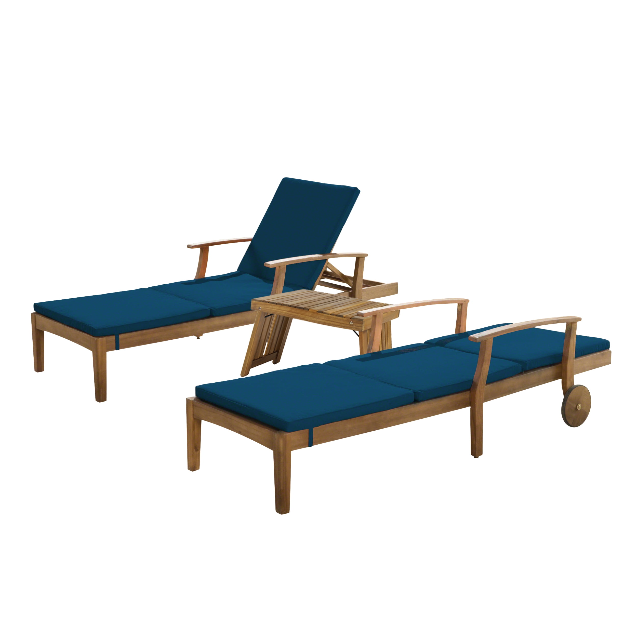 Teak Brown and Blue 5-Piece Outdoor Chaise Lounge Set