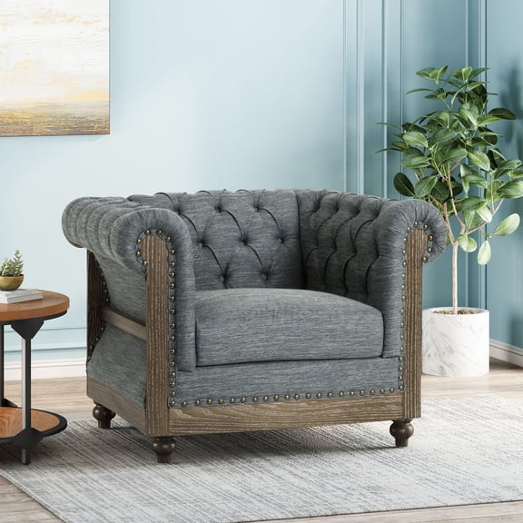 Noble House Petes Charcoal Fabric Club Chair, Gray