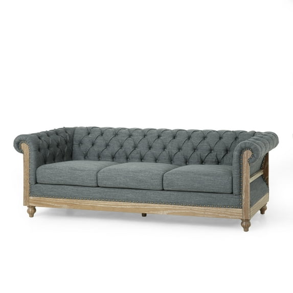 Noble House Petes Fabric Tufted 3 Seater Sofa, Charcoal