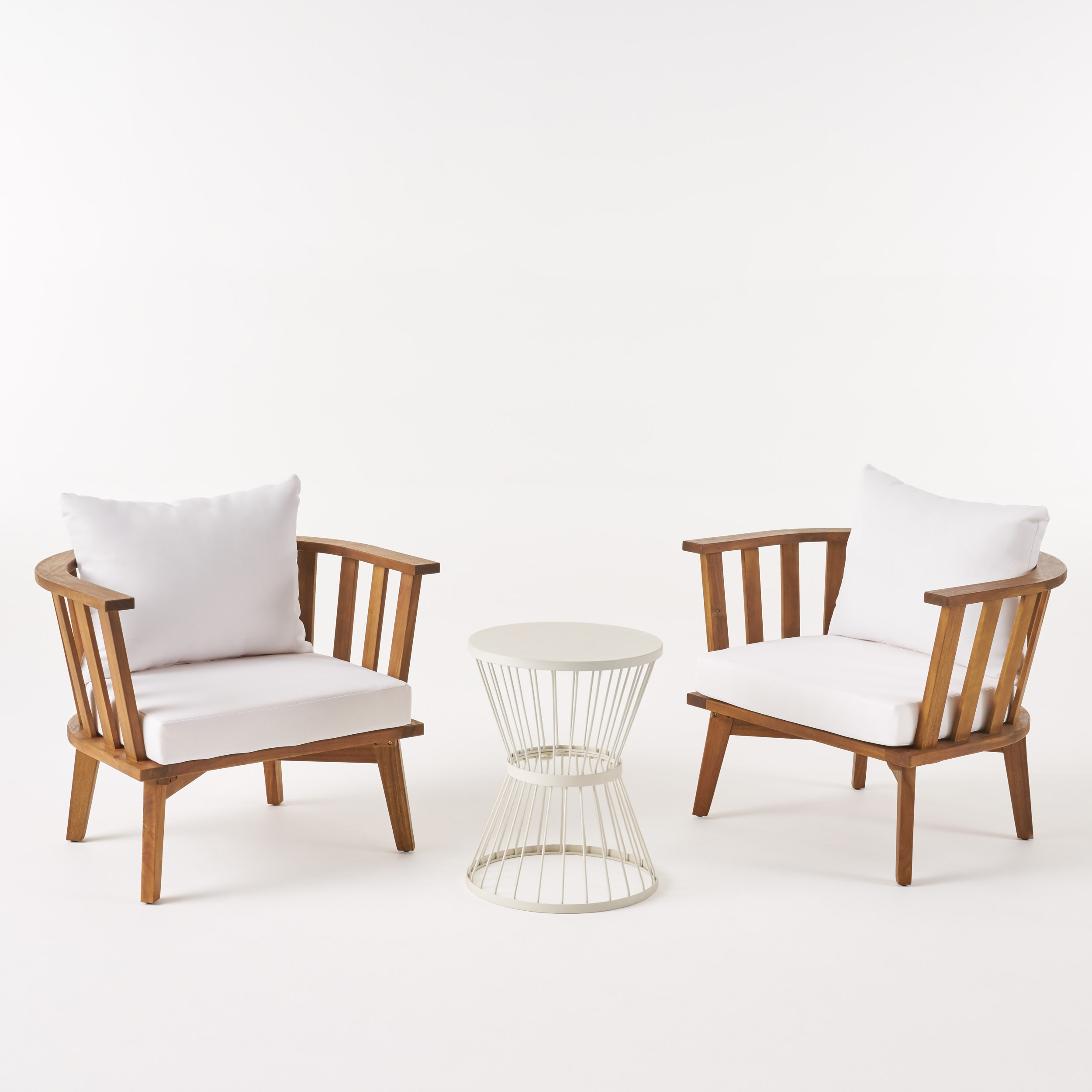 Noble House Phipps 3-Piece Outdoor Wood Conversation Set in Teak and White - image 1 of 6