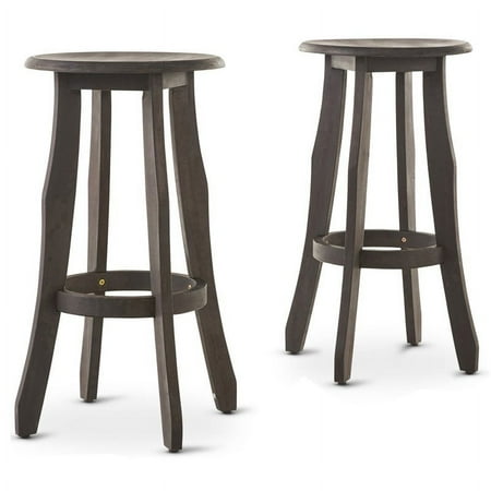 Noble House Pike 30" Outdoor Acacia Wood Barstools in Dark Gray (Set of 2)