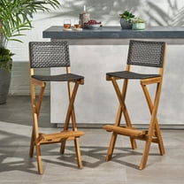 Noble House Polaris Outdoor Folding Acacia Wood Barstools (Set of 2) Teak/Brown