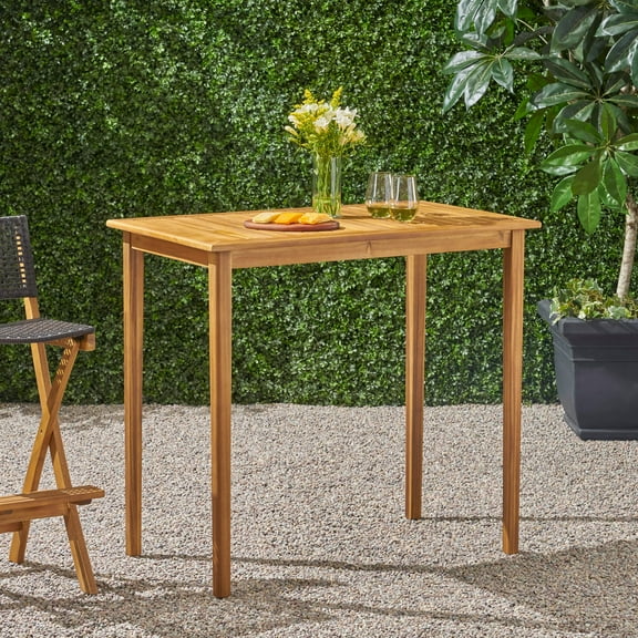 Noble House Polaris Outdoor Minimalist Acacia Wood Rectangle Bar Table - Teak