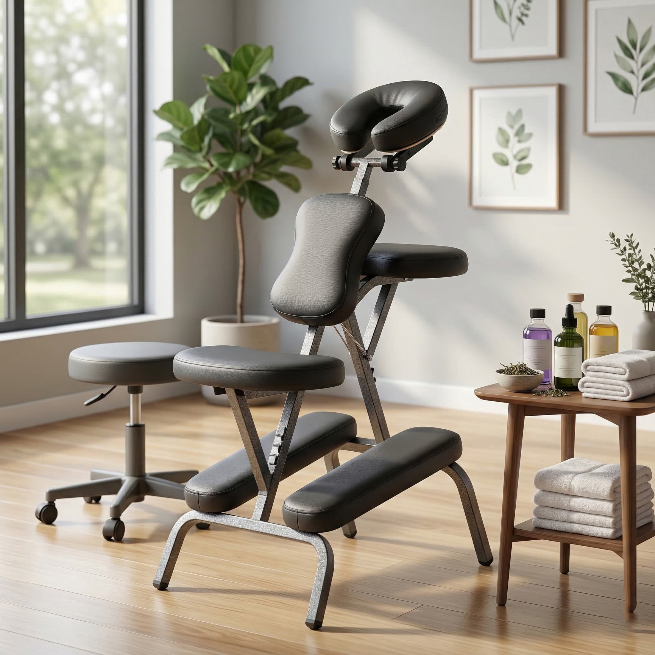 Noble House Portable Massage Chair, Adjustable Face Cradle, PU Upholstery with Carrying Bag, Black
