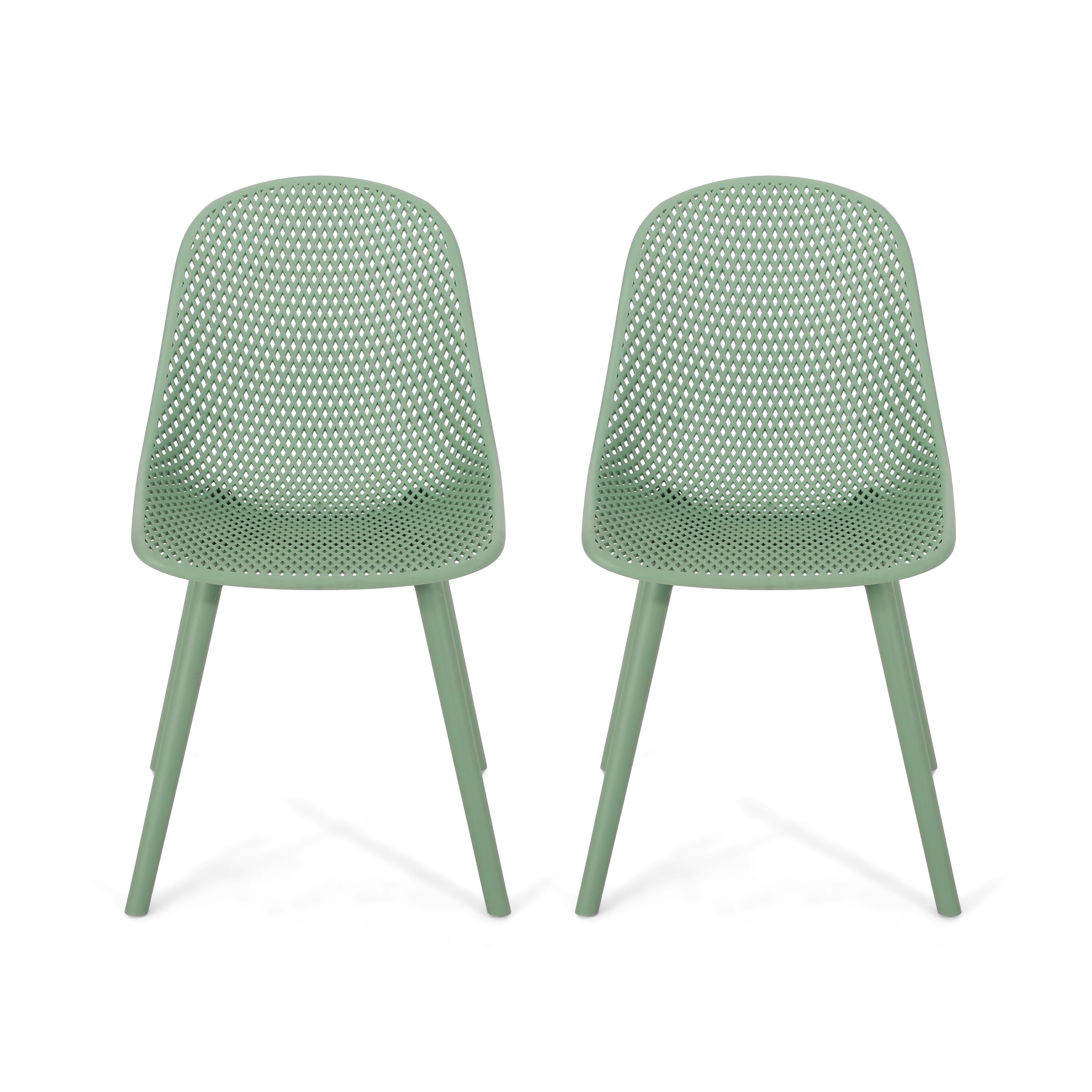 Noble House Posey Plastic Patio Dining Chair in Green (Set of 2), image size:2500x2500