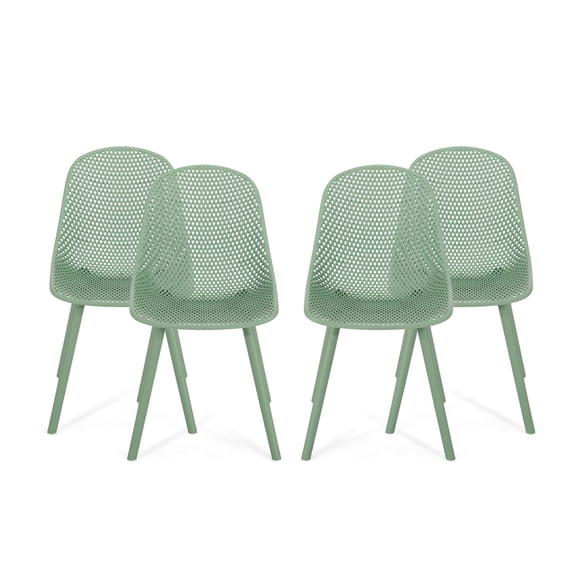 Noble House Posey Plastic Patio Dining Chair in Green (Set of 4)