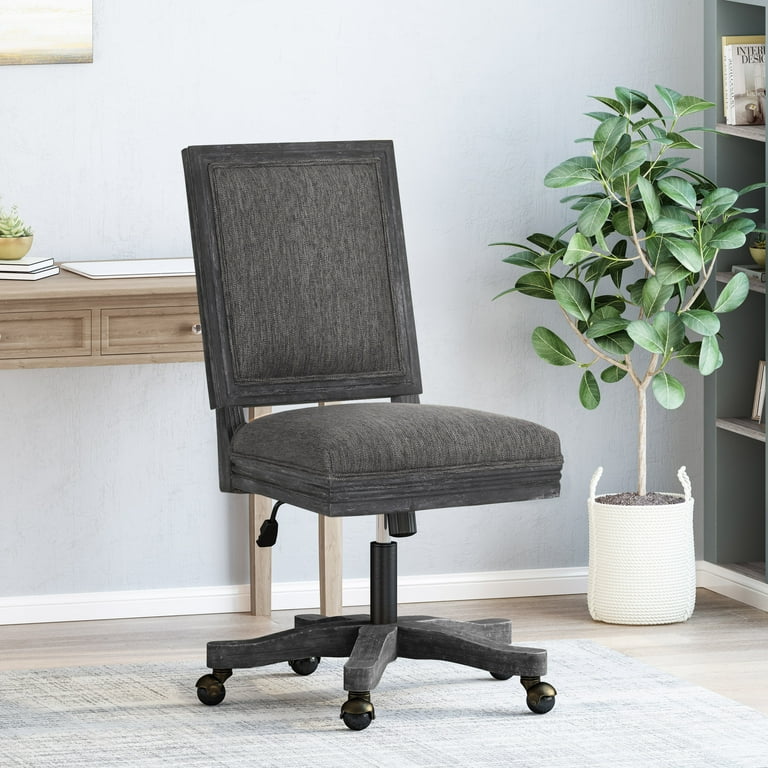 Noble House Printz Wood Swivel Office Chair Charcoal and Natural