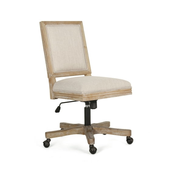 Noble House Printz Wood Upholstered Swivel Office Chair, Beige and Natural