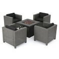 thumbnail image 1 of Noble House Puerta 5 Piece Outdoor Wicker Chair and Firepit Set in Mixed Black, 1 of 6