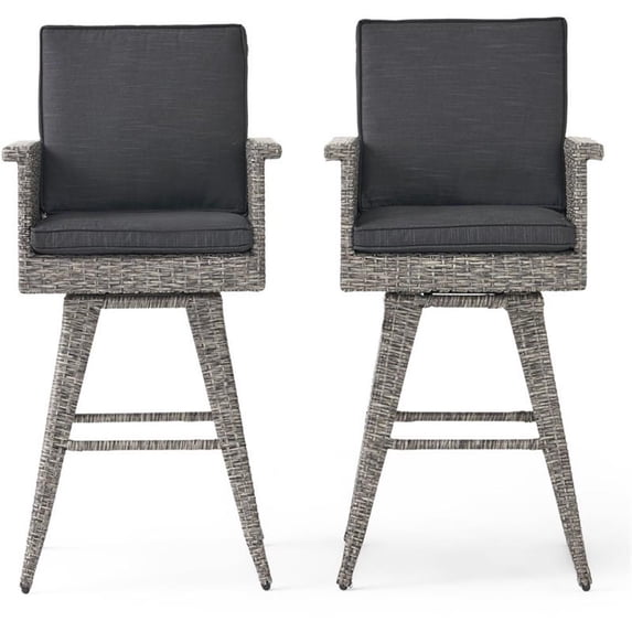 Noble House Puerta Mixed Black Wicker Barstools (Set of 2)