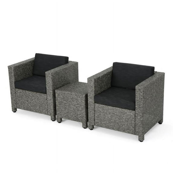 Noble House Puerta Outdoor Black Club Chair Set w/ Side Table