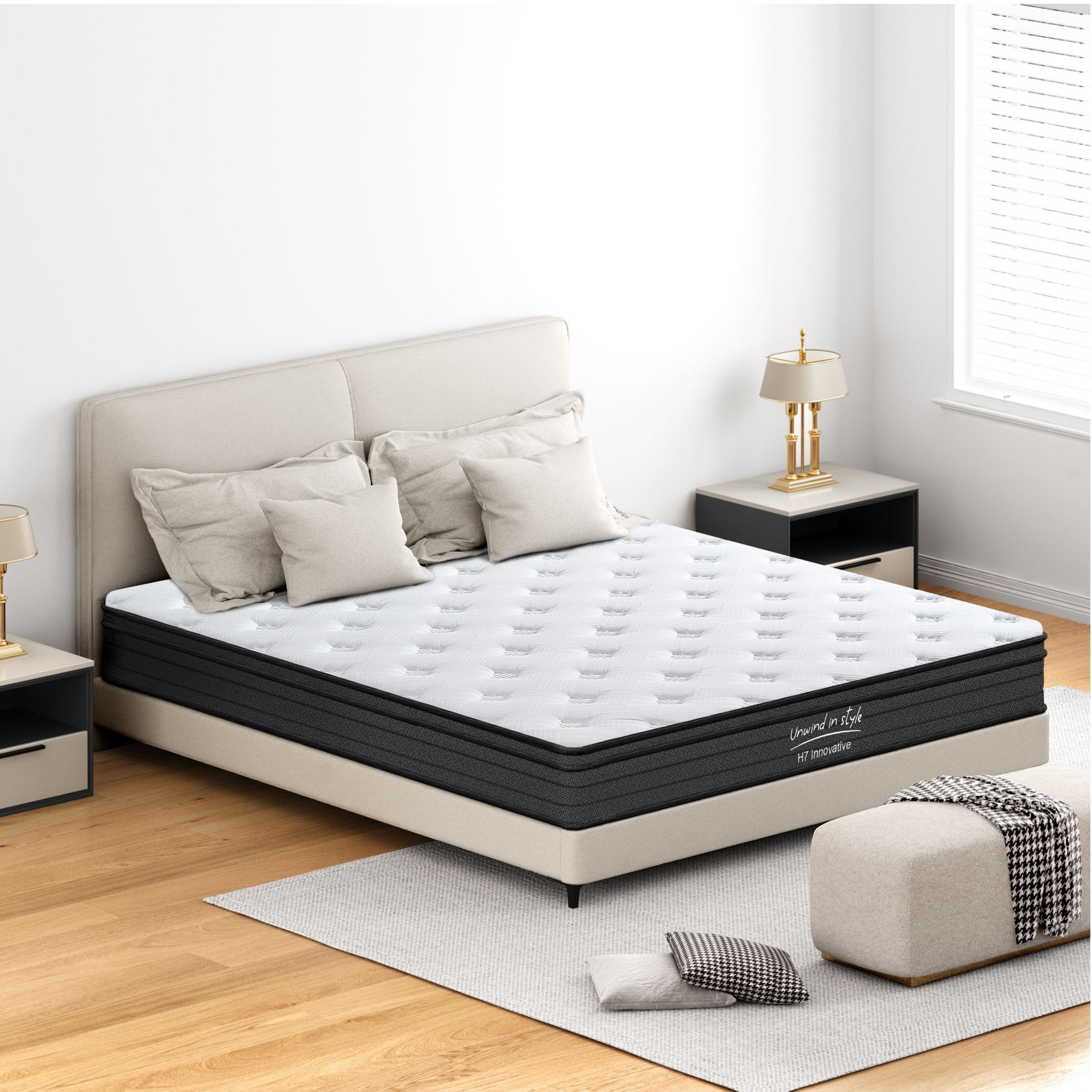 Noble House Queen 10" Hybrid Mattress, Cooling Memory Foam Pocket Innerspring Coil Mattress, Medium Firm, White