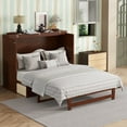 thumbnail image 1 of Noble House Queen Murphy Bed, Pine Wood Frame with Rattan Panel, Storage Drawer & Fold-Out Platform, Walnut, 1 of 17