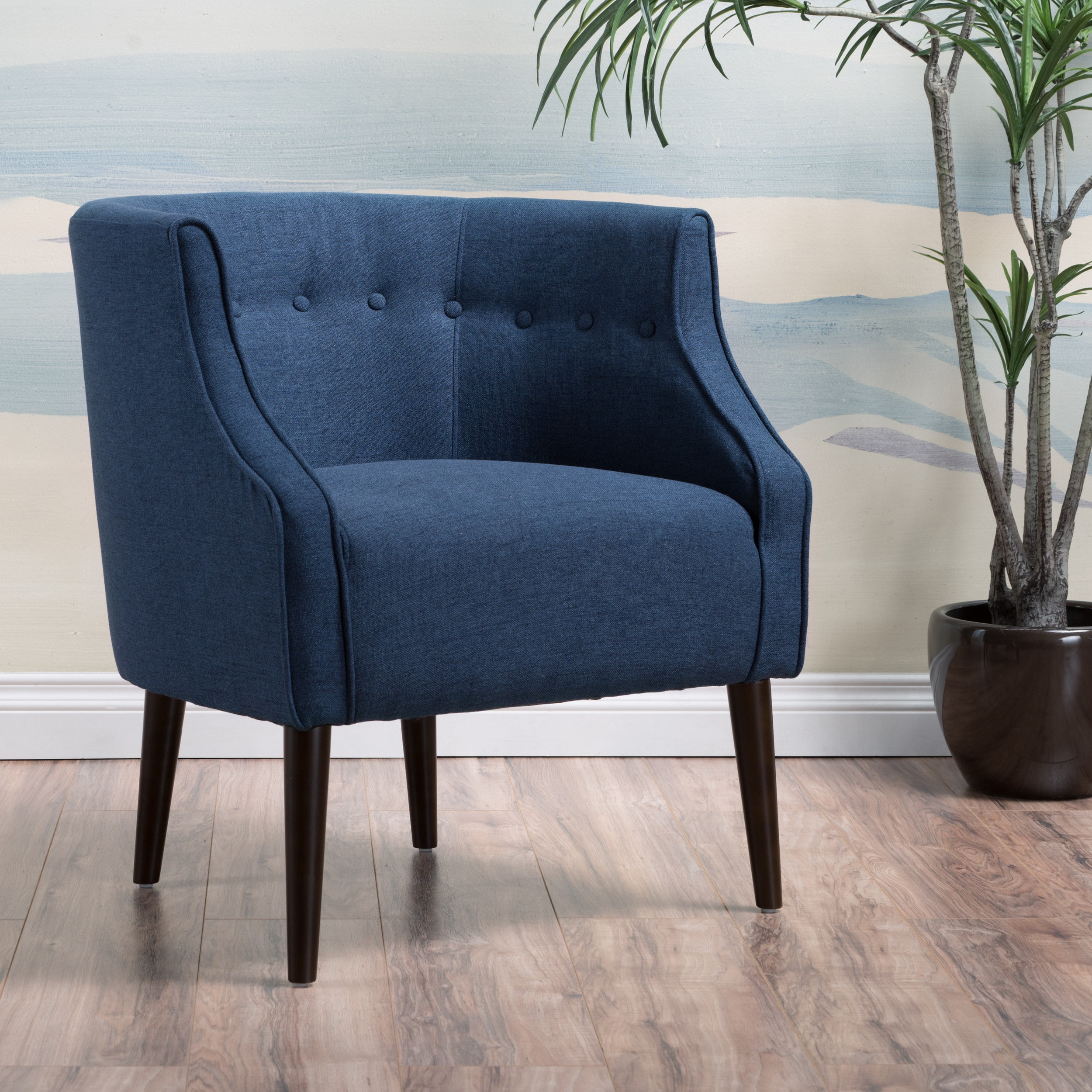 Noble House Queensbury Contemporary Button-Tufted Navy Blue Fabric Club Chair