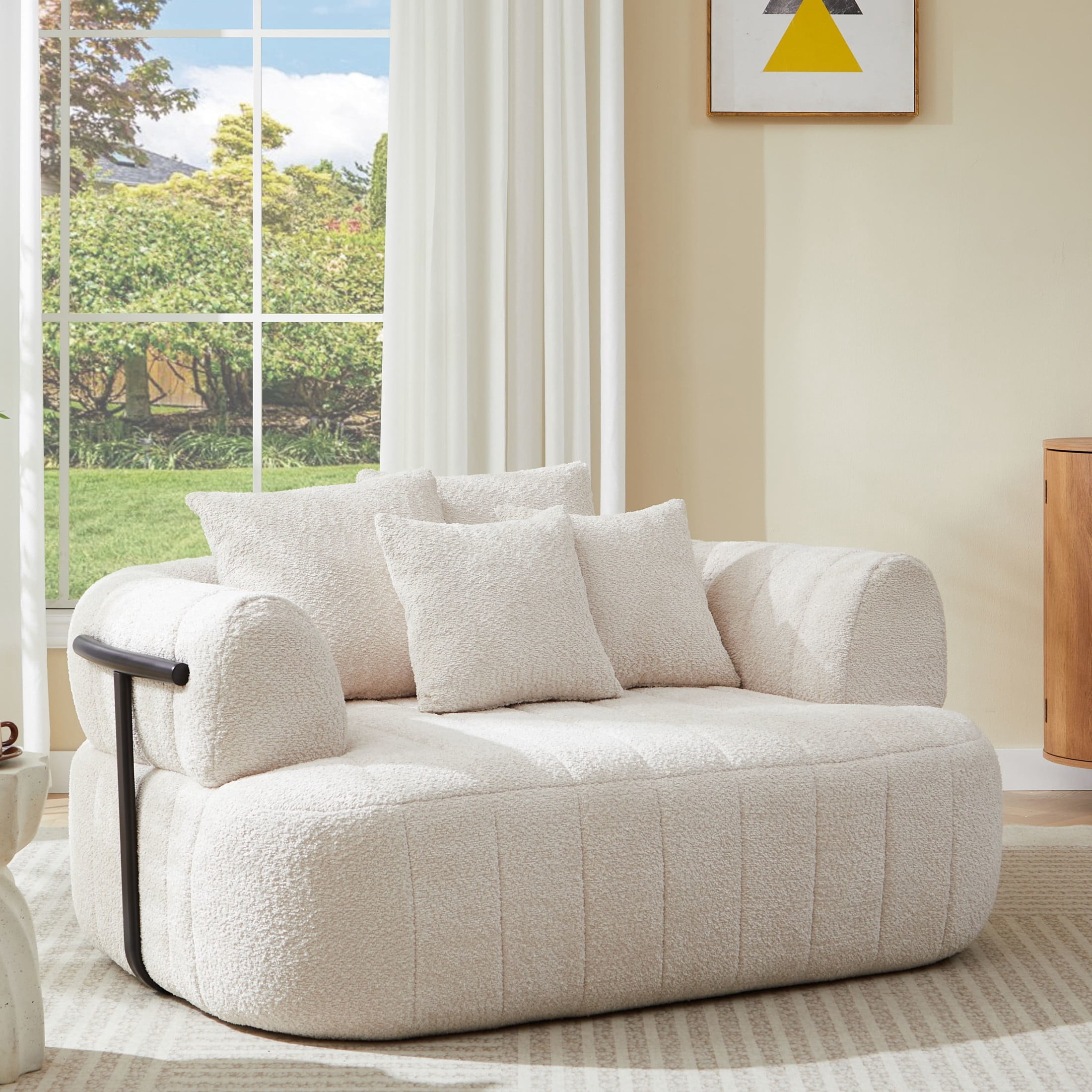 Noble House Quincia 64" Oversized Boneless Chaise Lounge with Boucle Upholstered, Cozy Comfy Cloud Sofa Bed, Beige