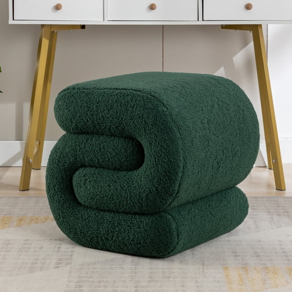 Noble House Rache 19" S-Shape Teddy Accent Ottoman, Boucle Makeup Footrest Table Stool with Foam, Green