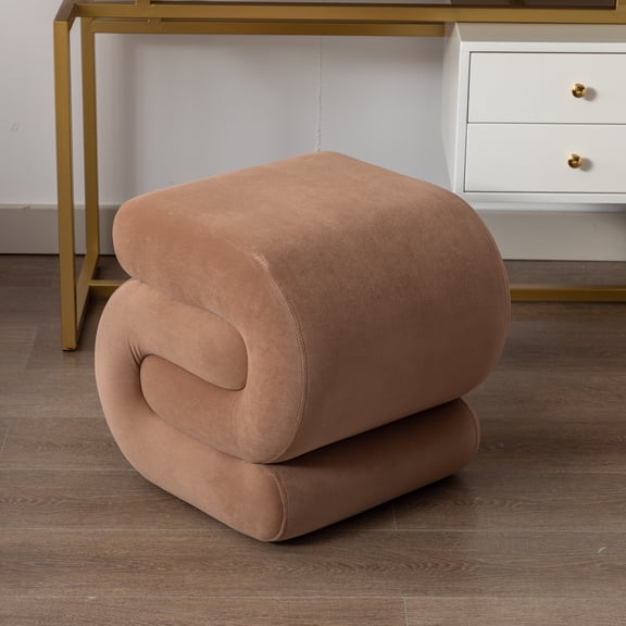 Noble House Rache 19" S-Shape Velvet Accent Ottoman, Plush Makeup Footrest Table Stool with Foam, Coffee