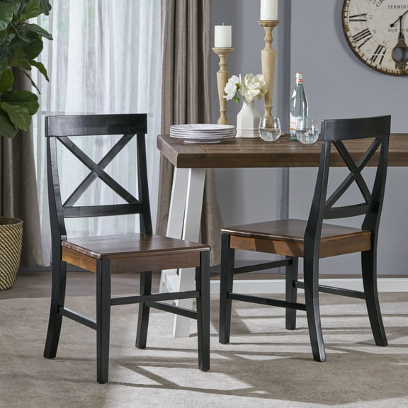 Bono Acacia Wood Dining Chairs, Set of 2, Black/Walnut