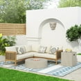 thumbnail image 1 of Noble House Rattler Outdoor 5 Seater Sectional Sofa Chat Set with Fire Pit, Teak, Beige, and Light Gray, 1 of 13