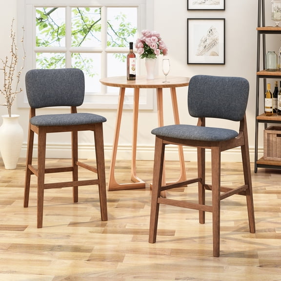 Noble House Rayan Mid Century Modern Fabric and Rubberwood Barstools, Set of 2, Charcoal