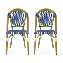 Noble House Remi Aluminum & Faux Rattan Bistro Chairs in Blue/White (Set of 2)