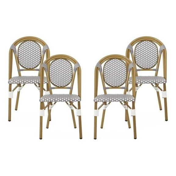 Noble House Remi Aluminum & Faux Rattan Bistro Chairs in Gray/White (Set of 4)