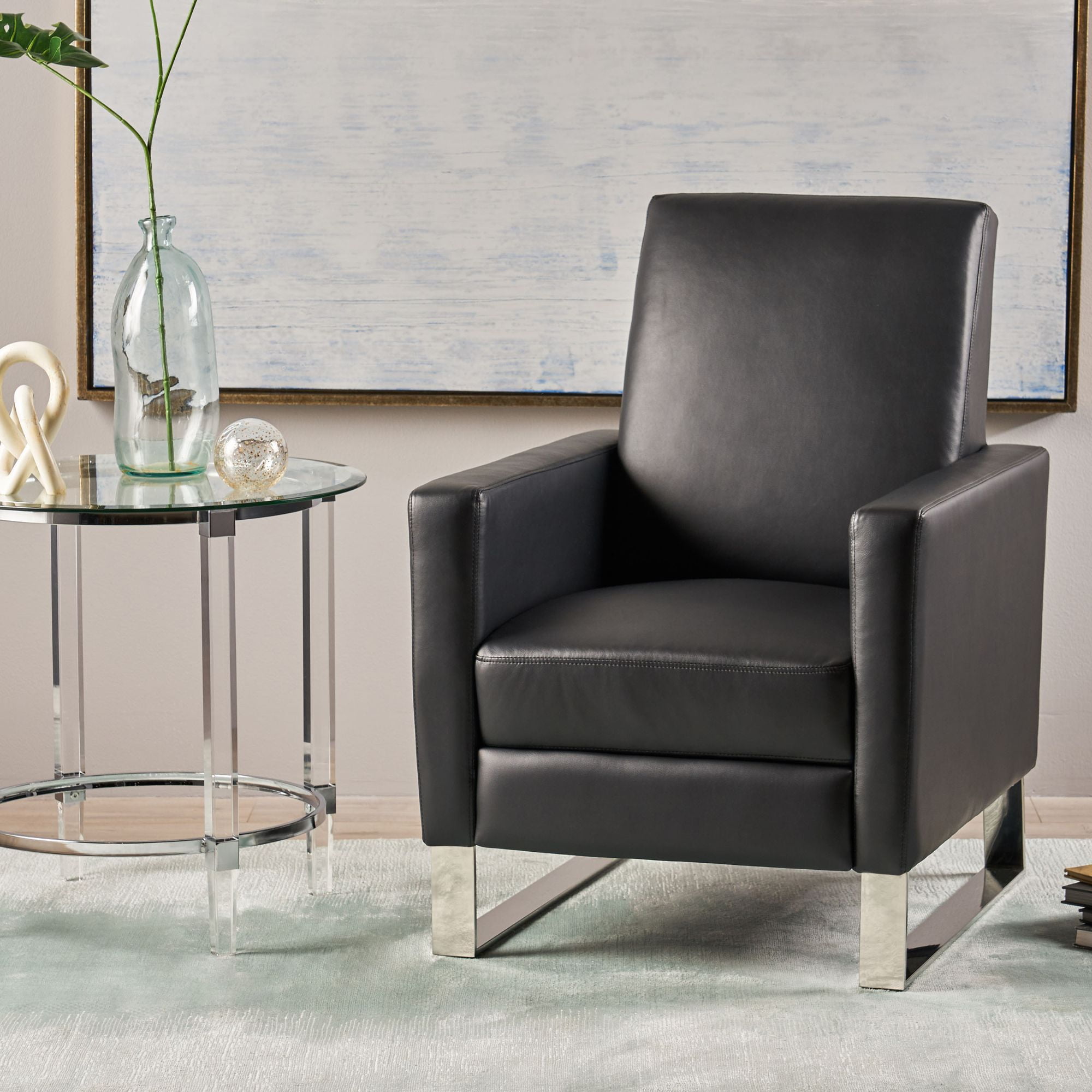 Noble House Remy Standard Faux Leather Push Back High Leg Recliner